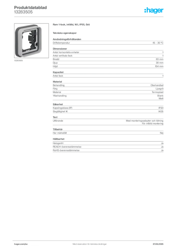 Bild Hager Produktdatablad 13283505 | Hager Sverige