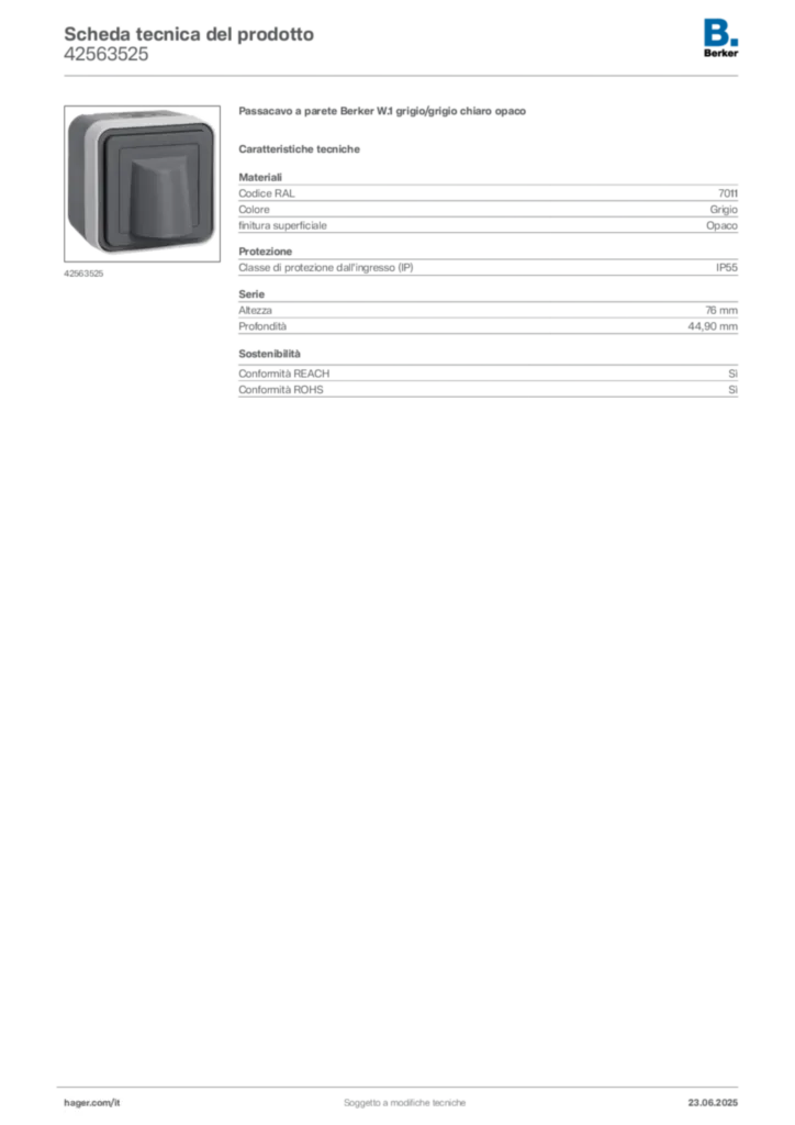 Immagine Berker Scheda tecnica del prodotto 42563525 | Hager Italia