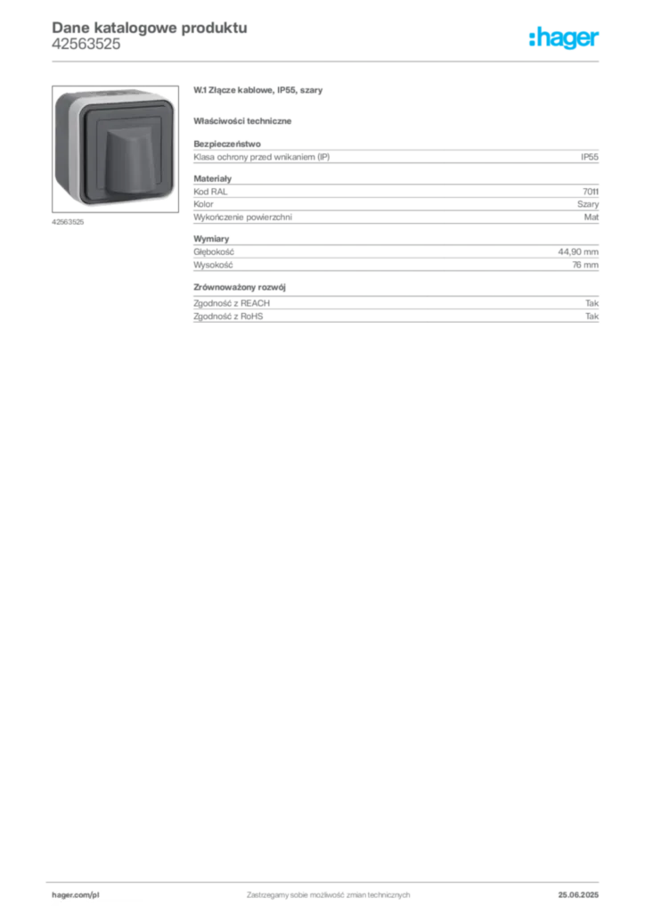Zdjęcie Hager Dane katalogowe produktu 42563525 | Hager Polska