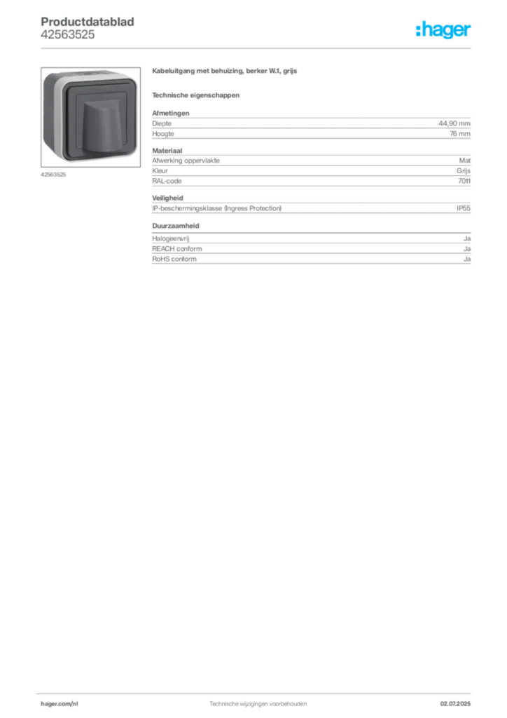 Afbeelding Hager Productdatablad 42563525 | Hager Nederland