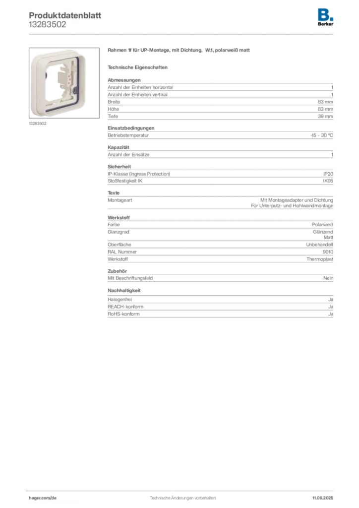 Bild Berker Produktdatenblatt 13283502 | Hager Deutschland