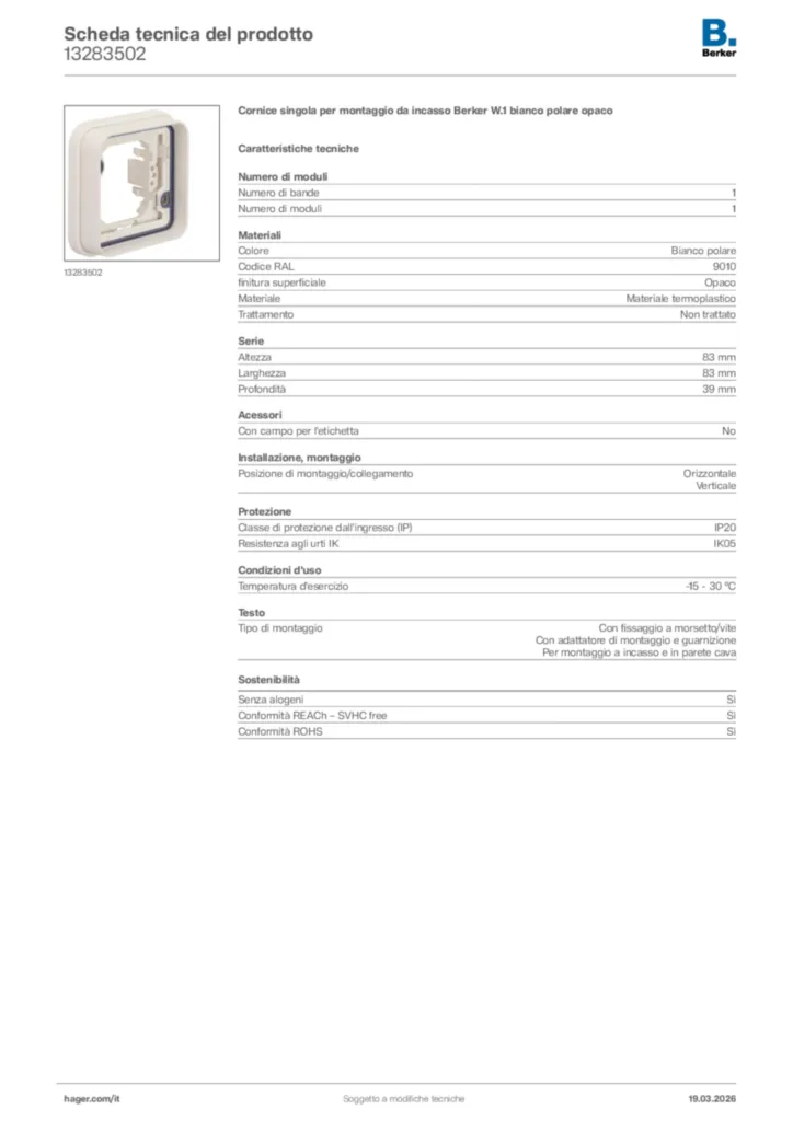 Immagine Berker Scheda tecnica del prodotto 13283502 | Hager Italia