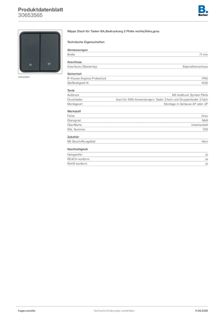 Bild Berker Produktdatenblatt 30653565 | Hager Deutschland