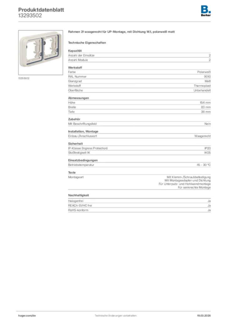 Bild Berker Produktdatenblatt 13293502 | Hager Deutschland