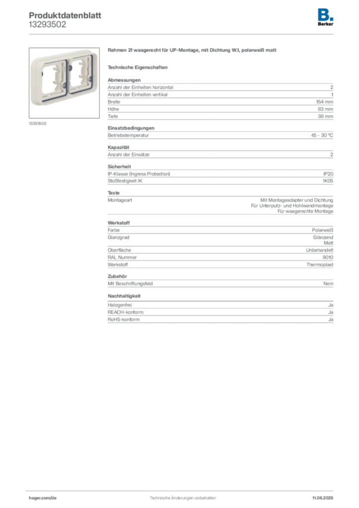 Bild Berker Produktdatenblatt 13293502 | Hager Deutschland