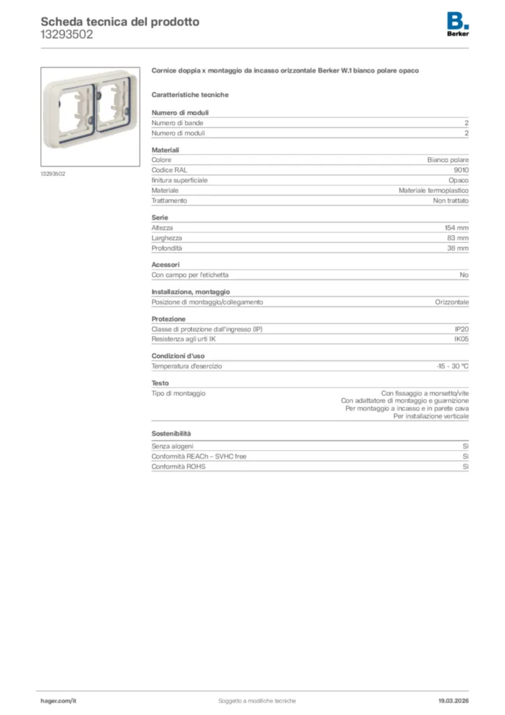 Immagine Berker Scheda tecnica del prodotto 13293502 | Hager Italia