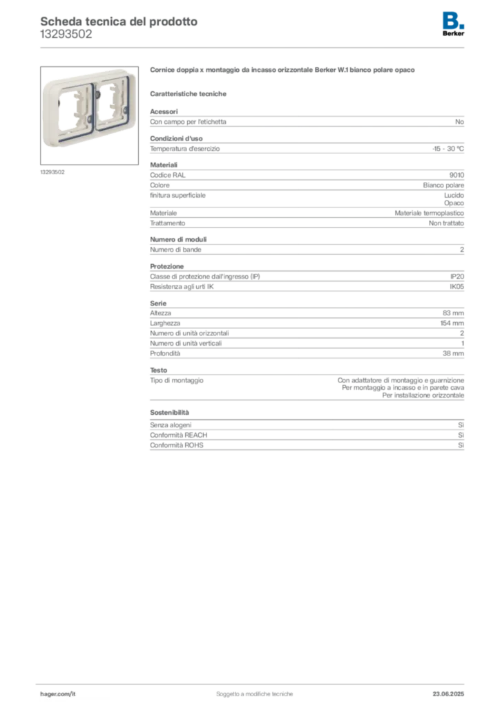 Immagine Berker Scheda tecnica del prodotto 13293502 | Hager Italia
