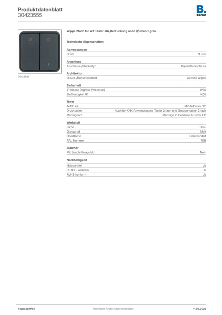 Bild Berker Produktdatenblatt 30423555 | Hager Deutschland