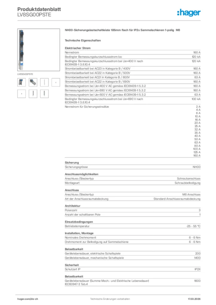 Bild Hager Produktdatenblatt LV8SG00PSTE | Hager Schweiz