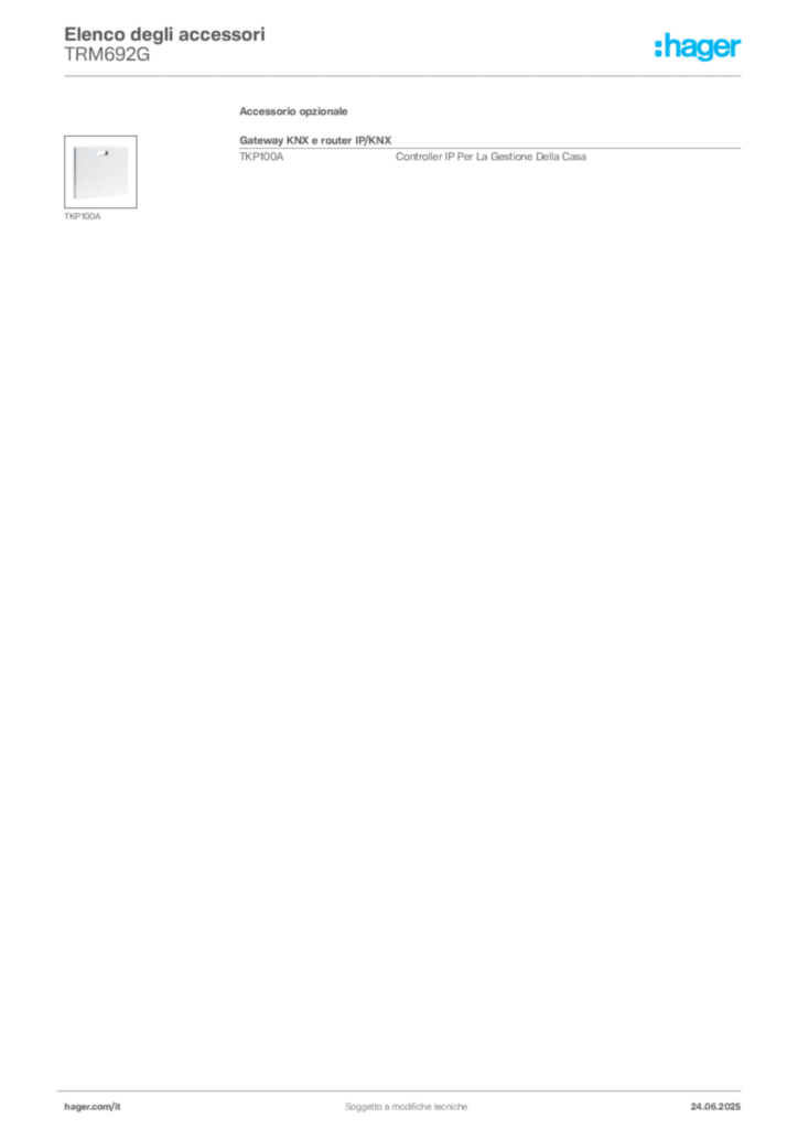 Immagine Hager Scheda tecnica del prodotto TRM692G | Hager Italia