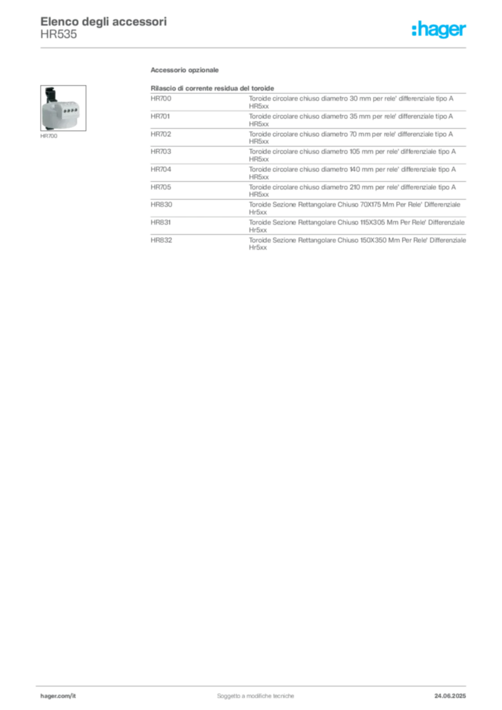 Immagine Hager Scheda tecnica del prodotto HR535 | Hager Italia