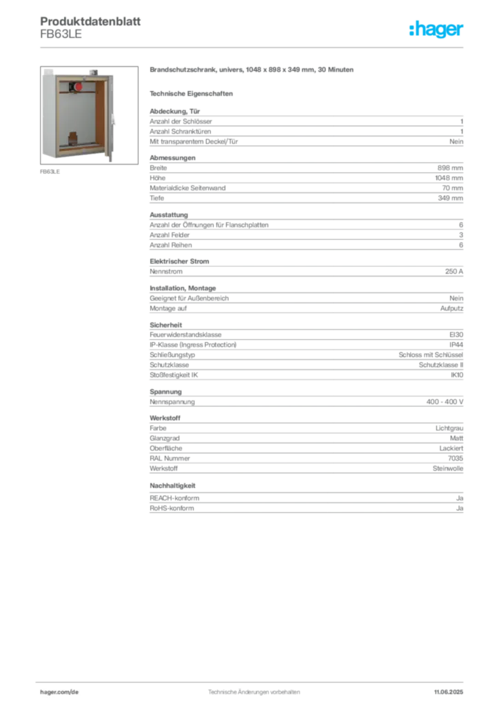 Hager Produktdatenblatt FB63LE