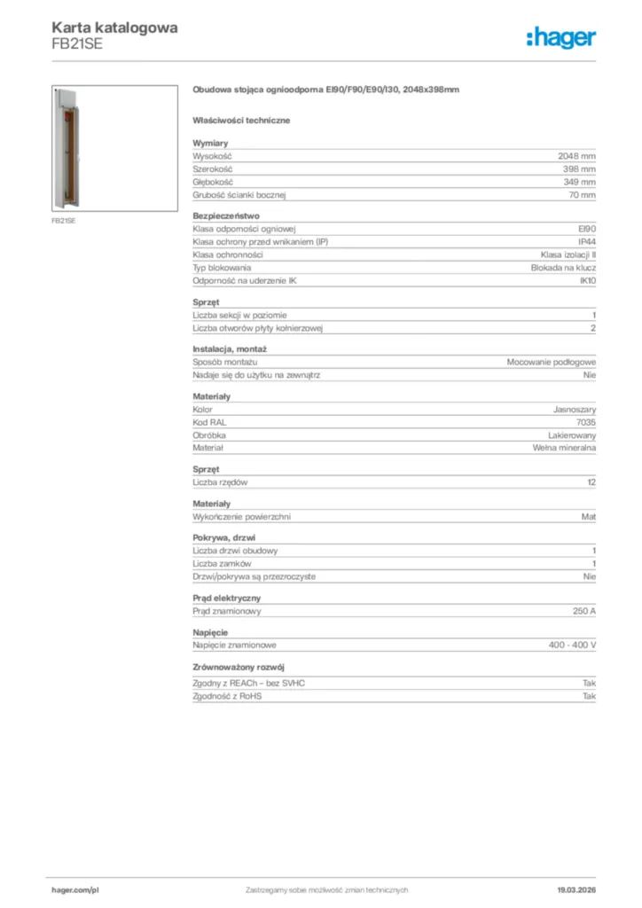 Zdjęcie Hager Karta katalogowa FB21SE | Hager Polska