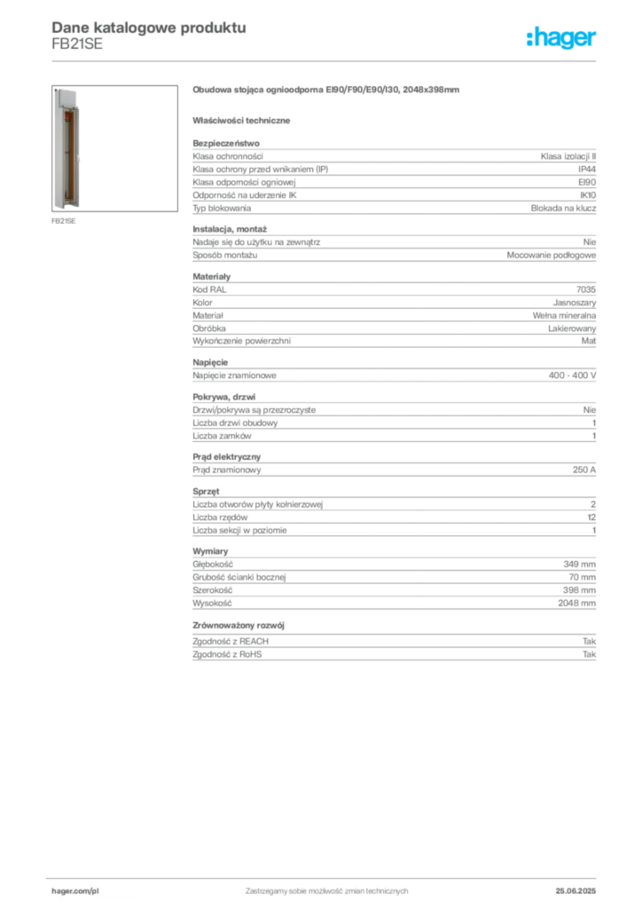 Zdjęcie Hager Dane katalogowe produktu FB21SE | Hager Polska