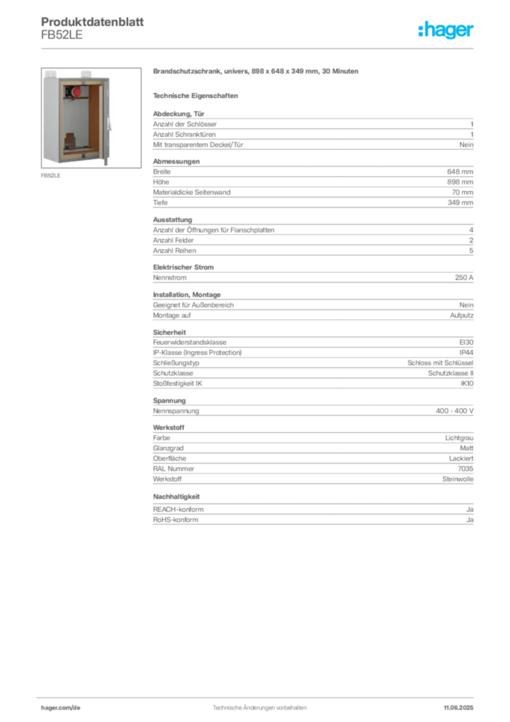 Hager Produktdatenblatt FB52LE