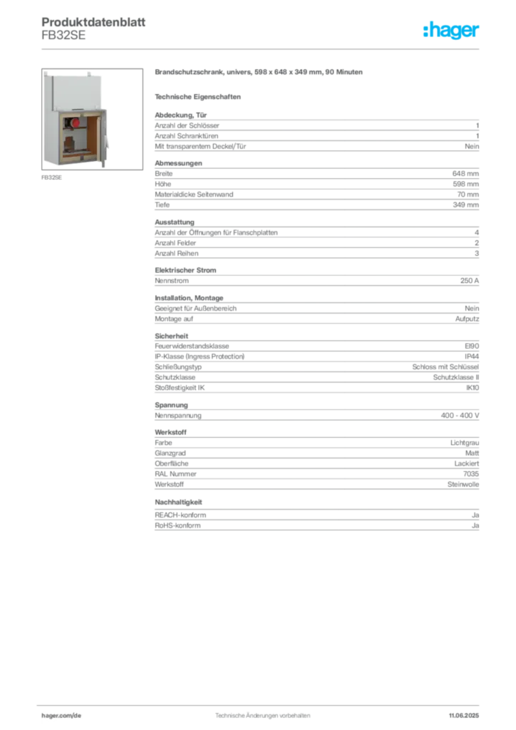 Hager Produktdatenblatt FB32SE