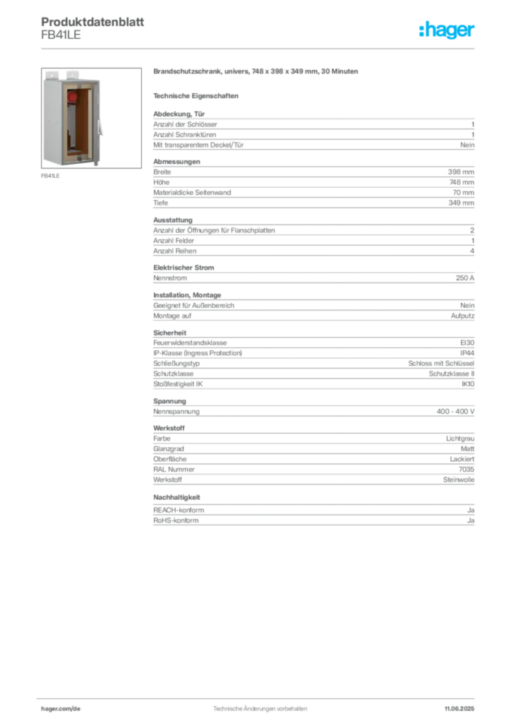 Hager Produktdatenblatt FB41LE