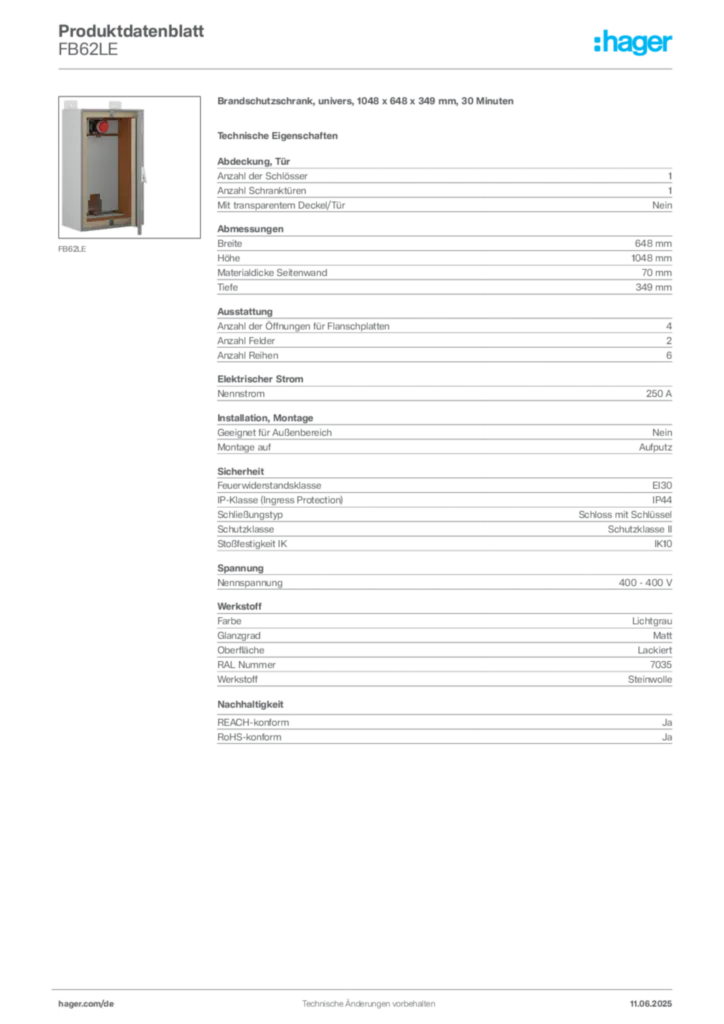 Hager Produktdatenblatt FB62LE