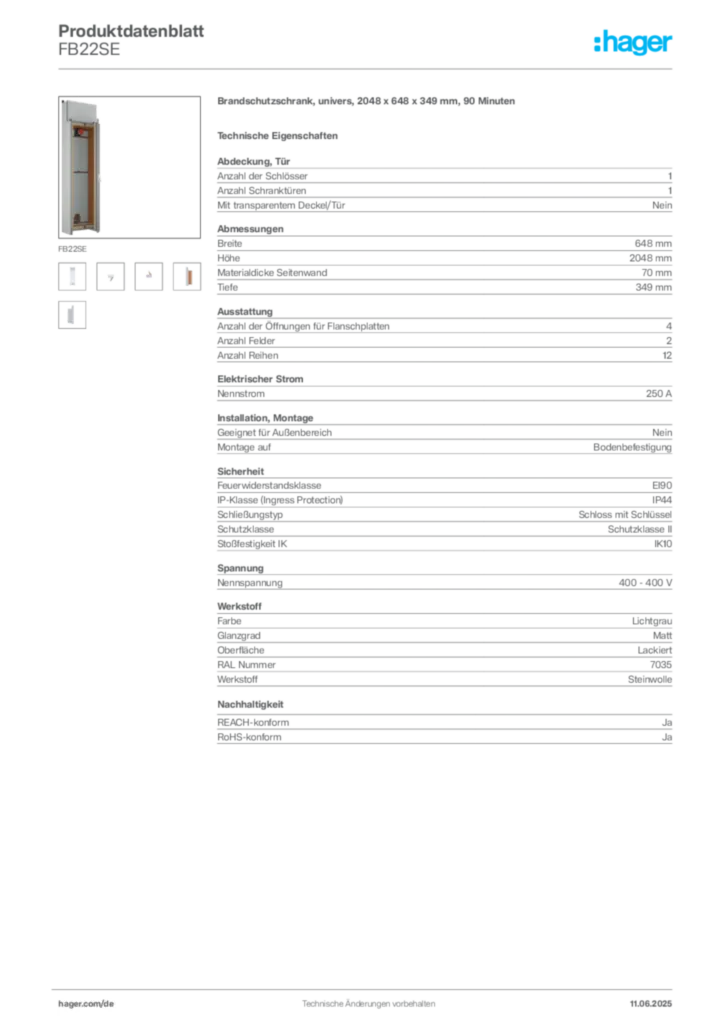 Hager Produktdatenblatt FB22SE