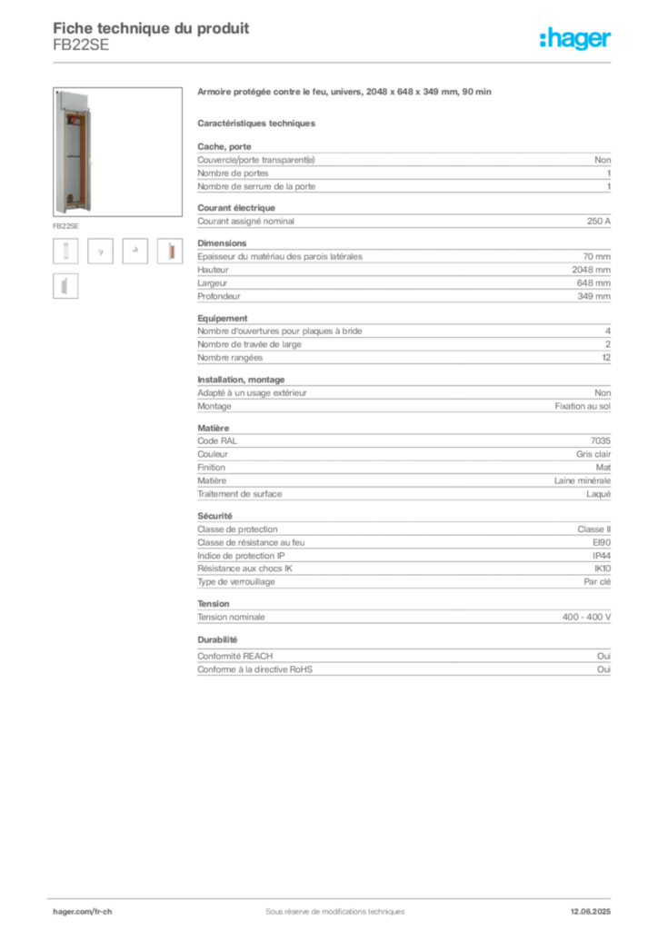 Image Hager Fiche technique du produit FB22SE | Hager Suisse