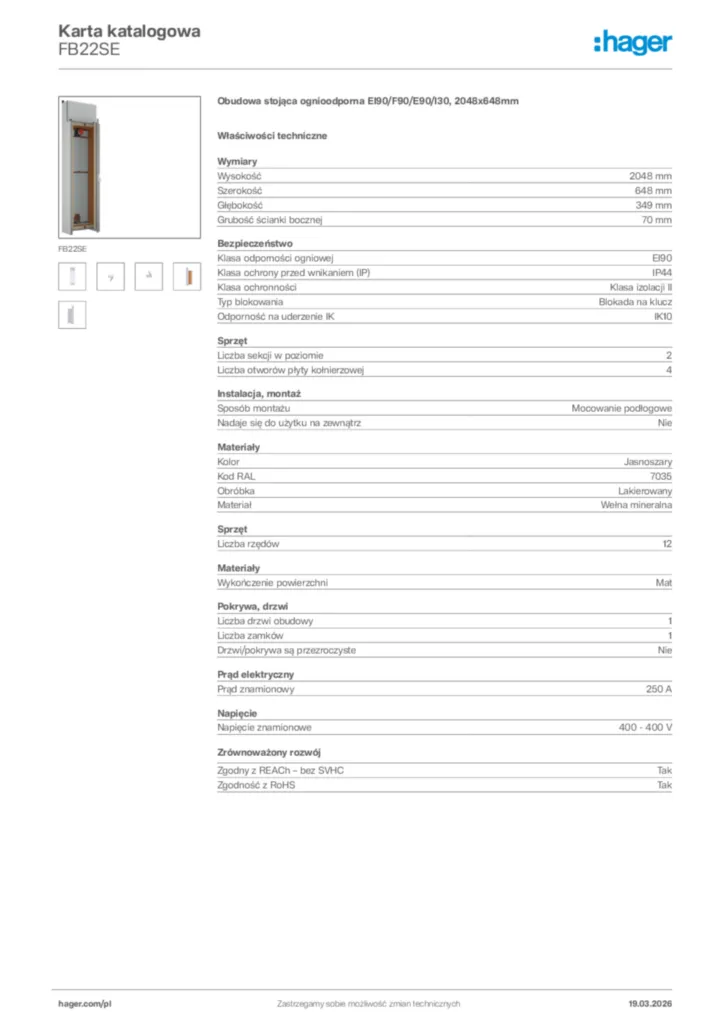 Zdjęcie Hager Karta katalogowa FB22SE | Hager Polska