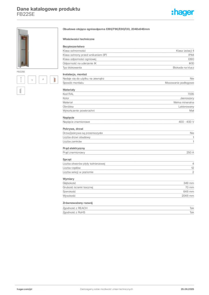 Zdjęcie Hager Dane katalogowe produktu FB22SE | Hager Polska