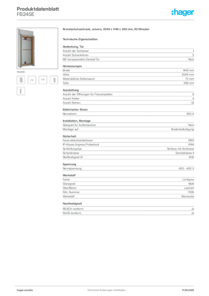 Hager Produktdatenblatt FB24SE