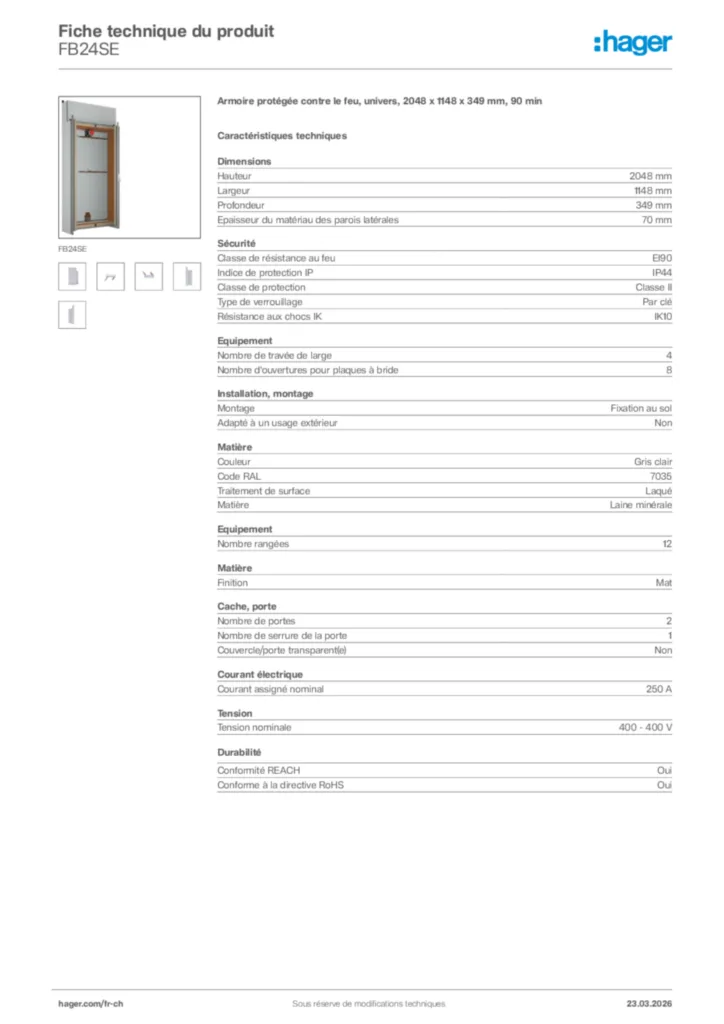 Image Hager Fiche technique du produit FB24SE | Hager Suisse