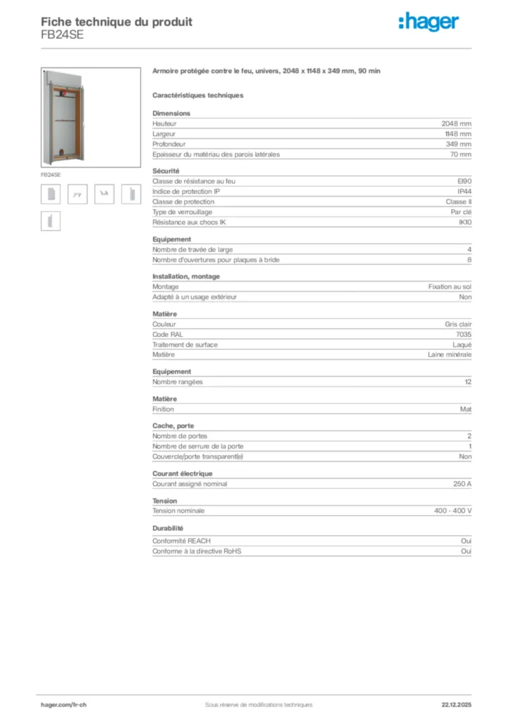 Image Hager Fiche technique du produit FB24SE | Hager Suisse