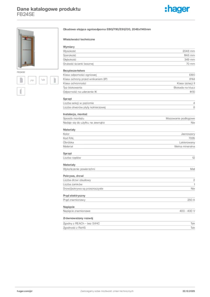 Zdjęcie Hager Dane katalogowe produktu FB24SE | Hager Polska