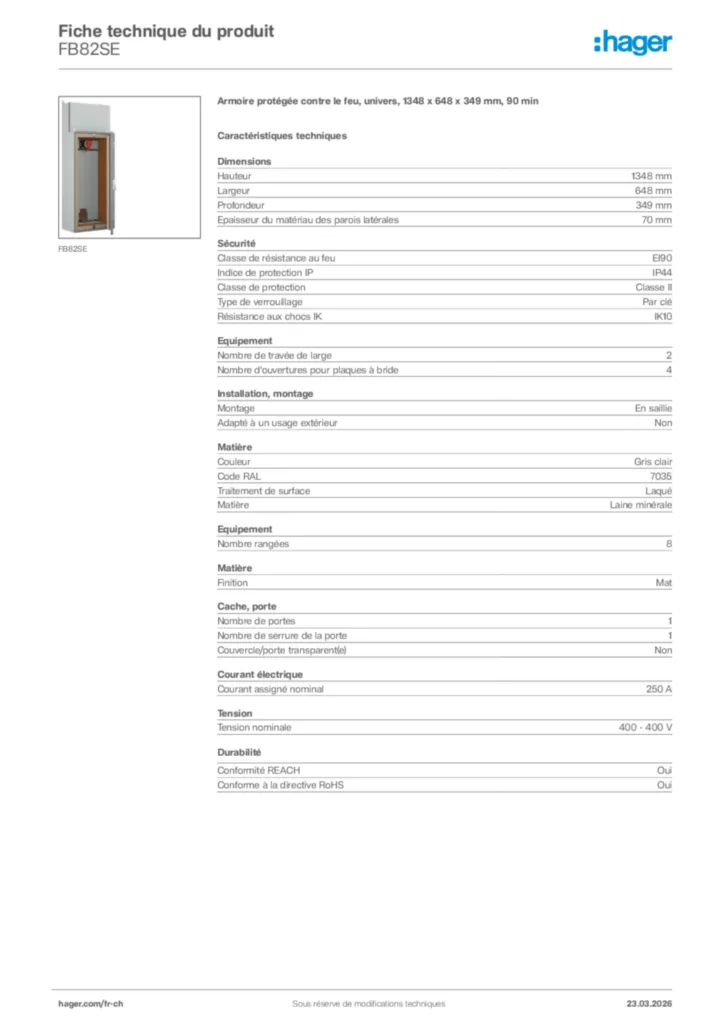 Image Hager Fiche technique du produit FB82SE | Hager Suisse