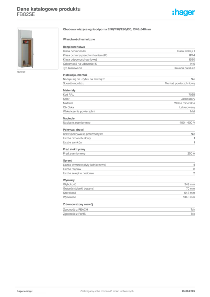 Zdjęcie Hager Dane katalogowe produktu FB82SE | Hager Polska