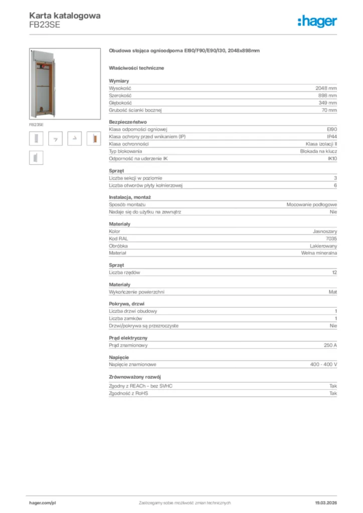 Zdjęcie Hager Karta katalogowa FB23SE | Hager Polska