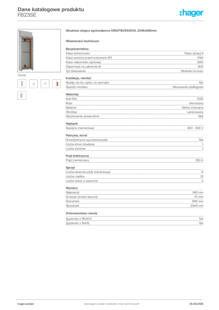 Zdjęcie Hager Dane katalogowe produktu FB23SE | Hager Polska