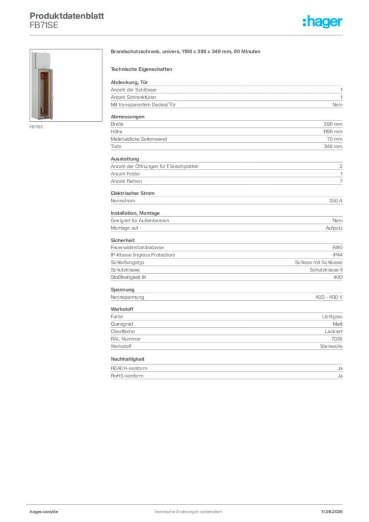 Hager Produktdatenblatt FB71SE