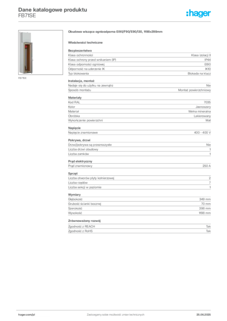 Zdjęcie Hager Dane katalogowe produktu FB71SE | Hager Polska