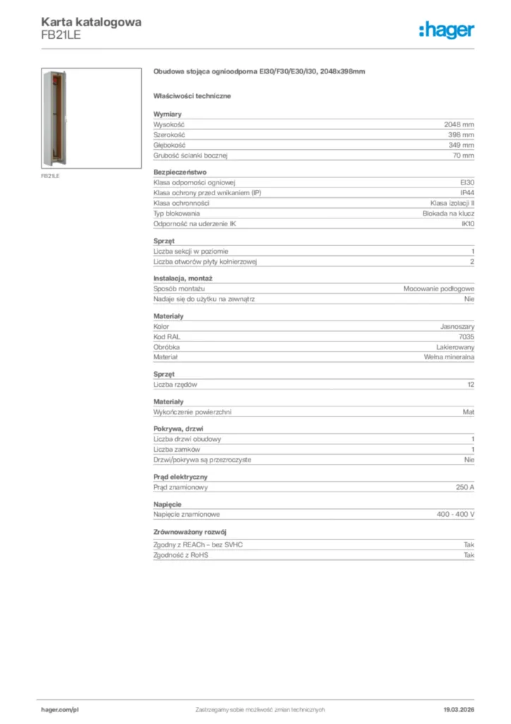 Zdjęcie Hager Karta katalogowa FB21LE | Hager Polska