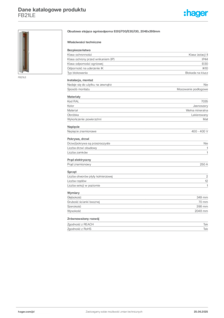 Zdjęcie Hager Dane katalogowe produktu FB21LE | Hager Polska