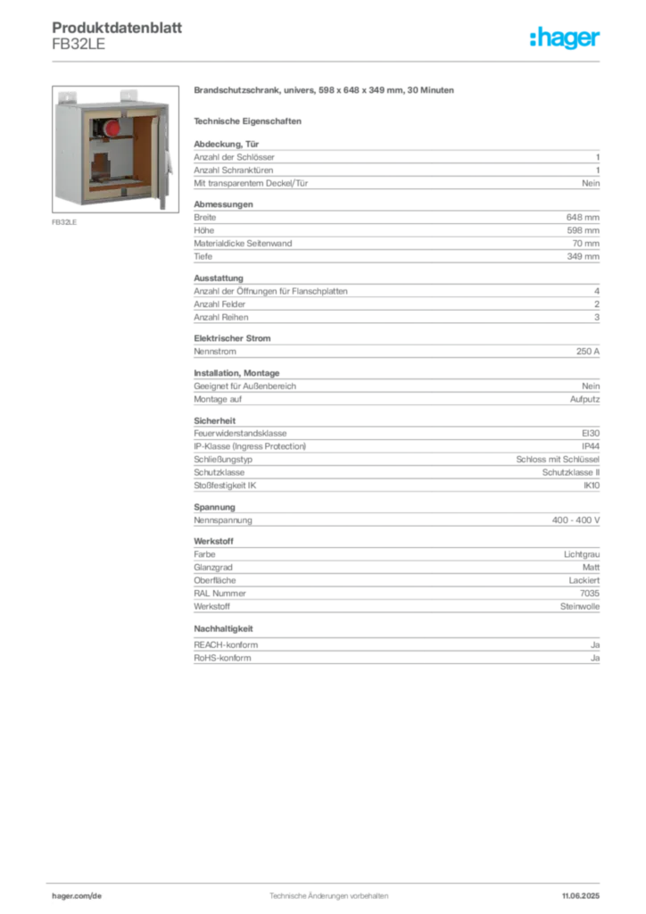 Hager Produktdatenblatt FB32LE