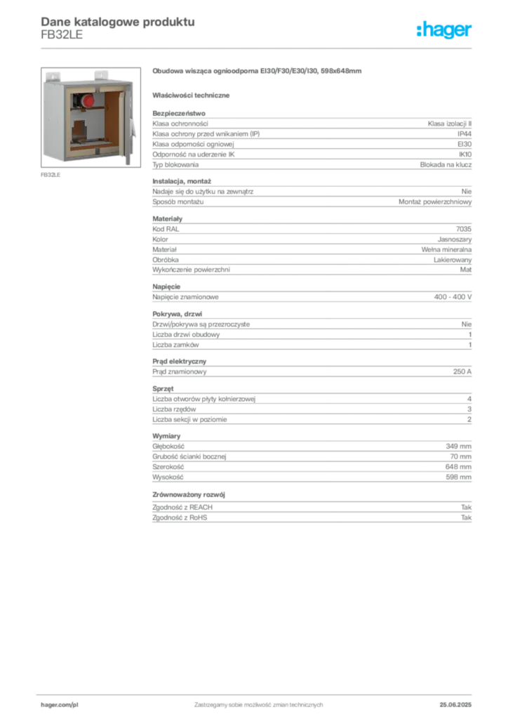 Zdjęcie Hager Dane katalogowe produktu FB32LE | Hager Polska