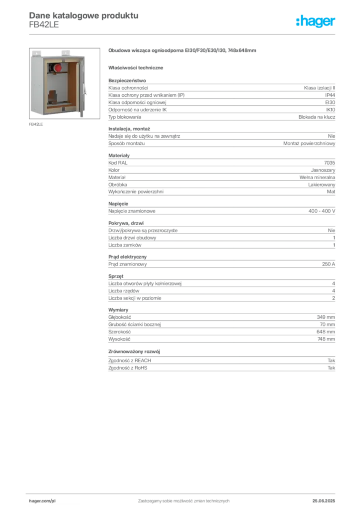 Zdjęcie Hager Dane katalogowe produktu FB42LE | Hager Polska