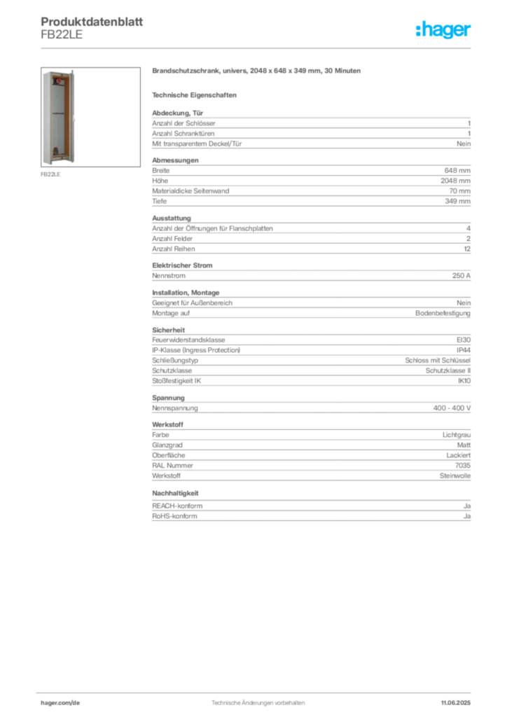 Hager Produktdatenblatt FB22LE
