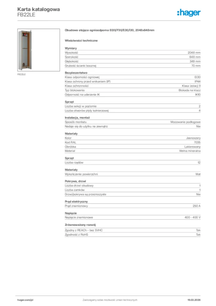 Zdjęcie Hager Karta katalogowa FB22LE | Hager Polska