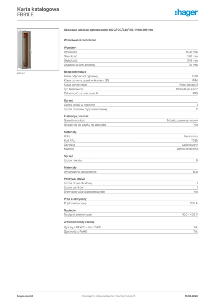 Zdjęcie Hager Karta katalogowa FB91LE | Hager Polska