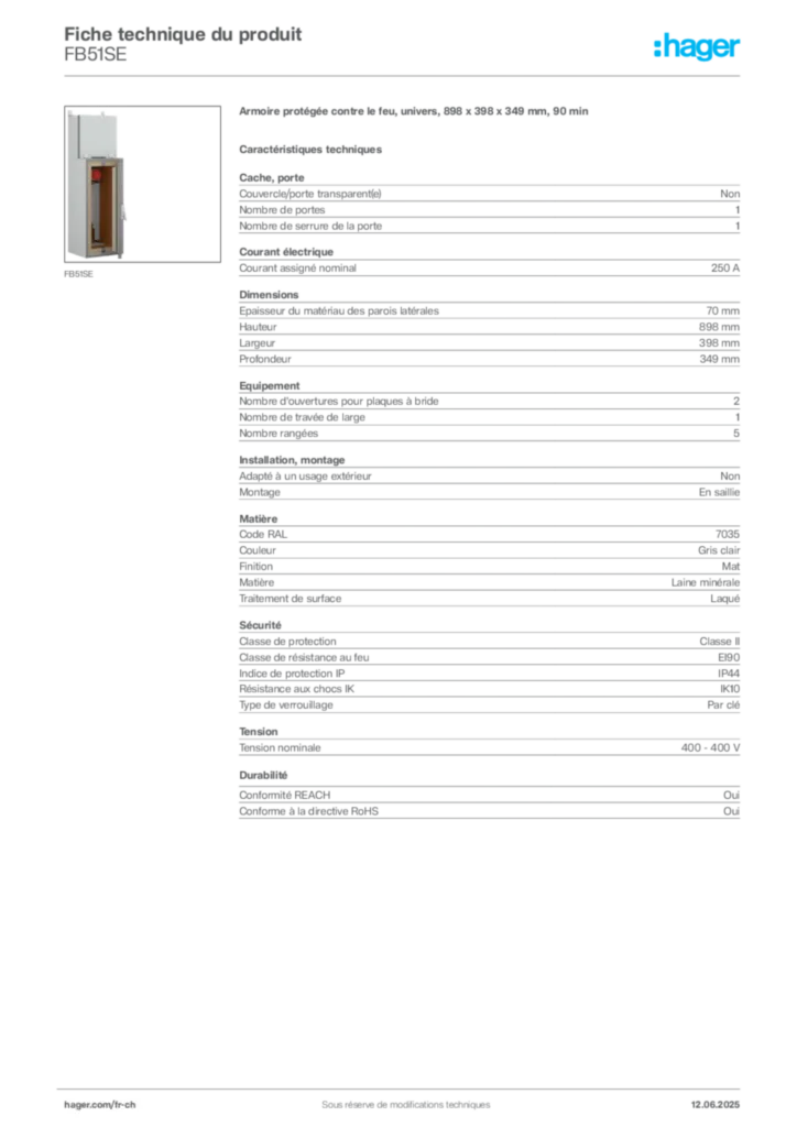Image Hager Fiche technique du produit FB51SE | Hager Suisse