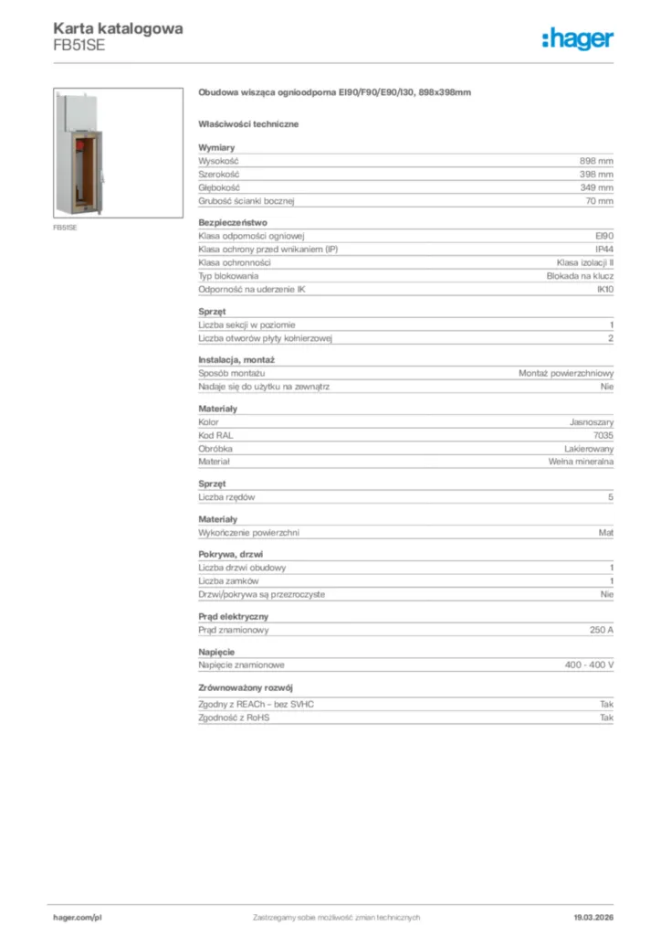 Zdjęcie Hager Karta katalogowa FB51SE | Hager Polska