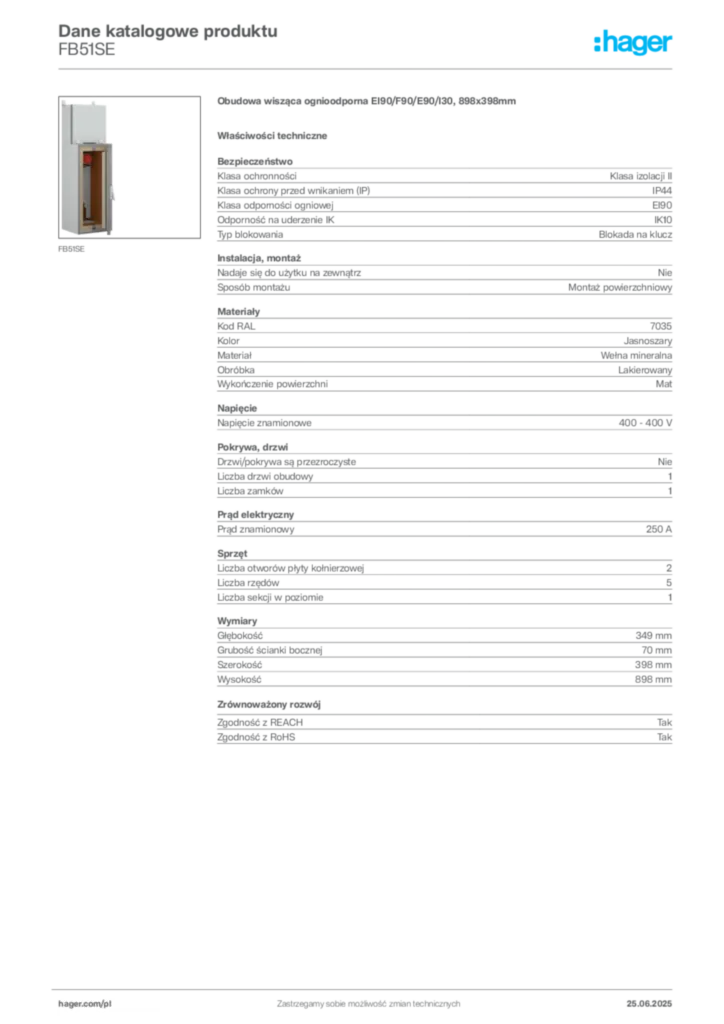 Zdjęcie Hager Dane katalogowe produktu FB51SE | Hager Polska