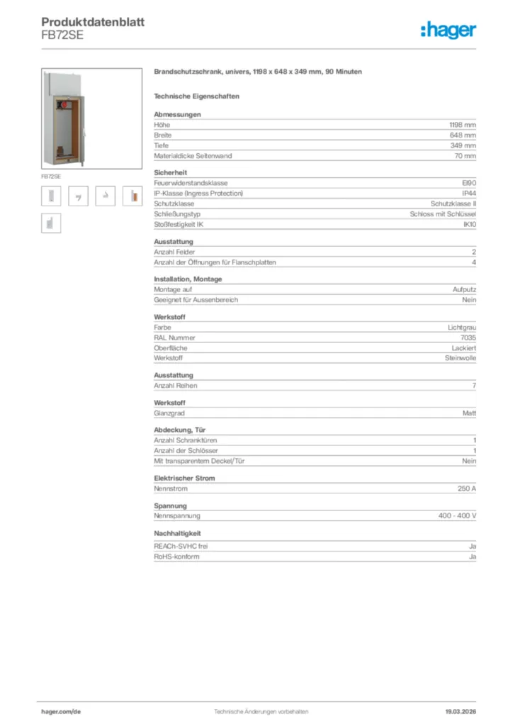 Bild Hager Produktdatenblatt FB72SE | Hager Deutschland