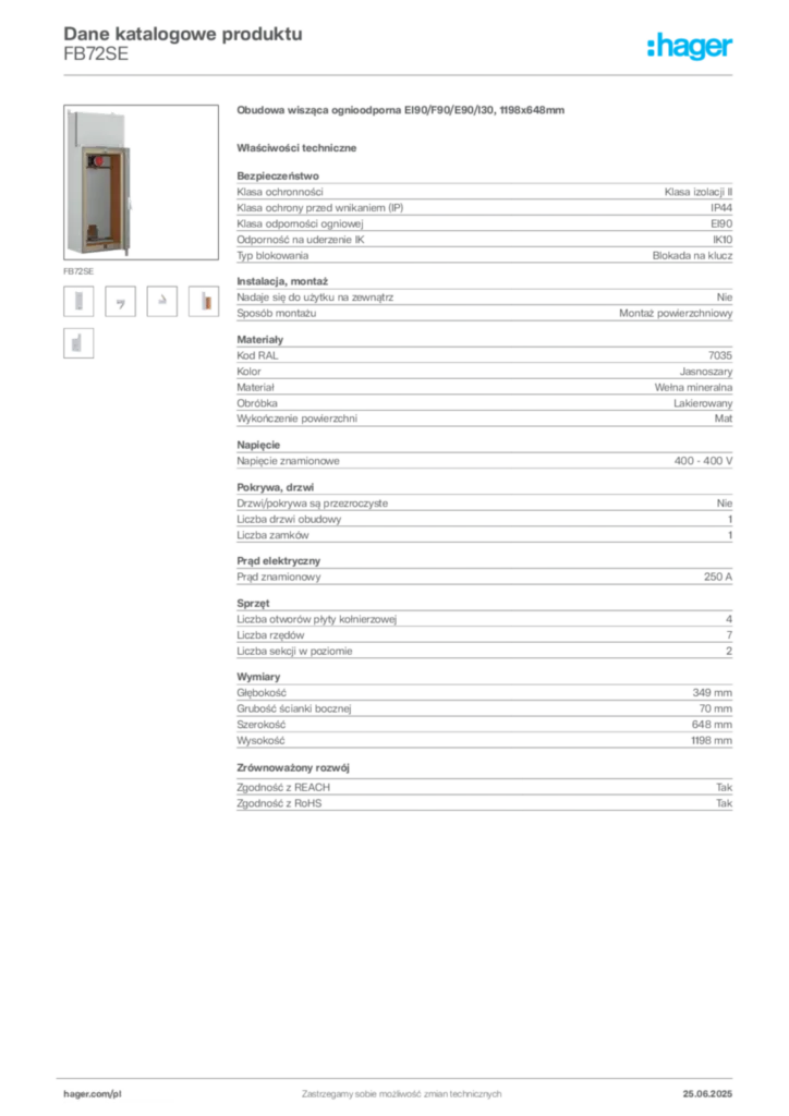 Zdjęcie Hager Dane katalogowe produktu FB72SE | Hager Polska