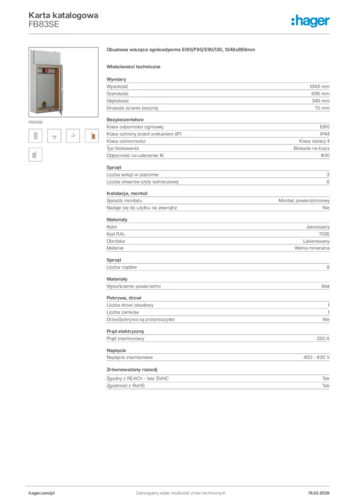 Zdjęcie Hager Karta katalogowa FB83SE | Hager Polska